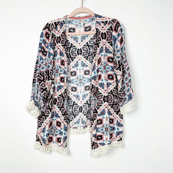 2/$24 Xhilaration Fringed Open Three Quarter Sleeve Kimono Top XL #A0298 TRB2 - Picture 1 of 6
